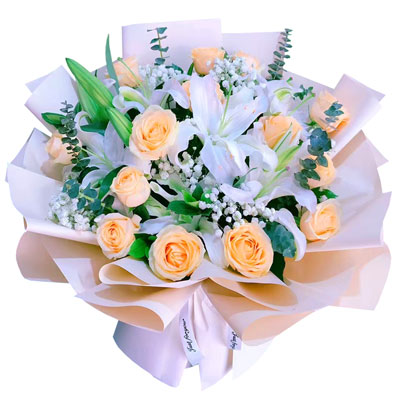 鄂州16朵香槟玫瑰2支百合，爱的温暖和幸福