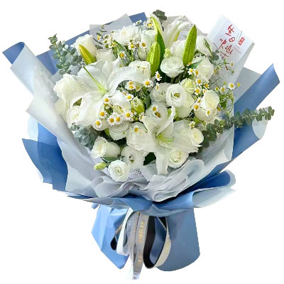 鄂州11朵白玫瑰桔梗百合，爱永恒不息
