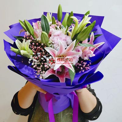 鄂州6支粉色多头百合,真诚的问候