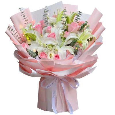 鄂州16朵粉玫瑰百合,感情稳定坚固
