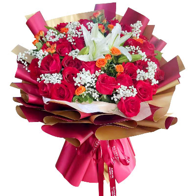 鄂州33朵红玫瑰百合，爱如同花般绽放